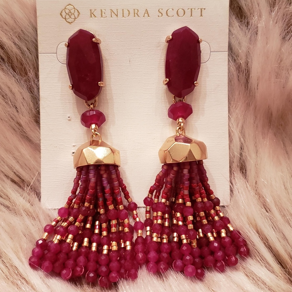 Kendra Scott Dove Rose Gold Earrings Maroon Jade